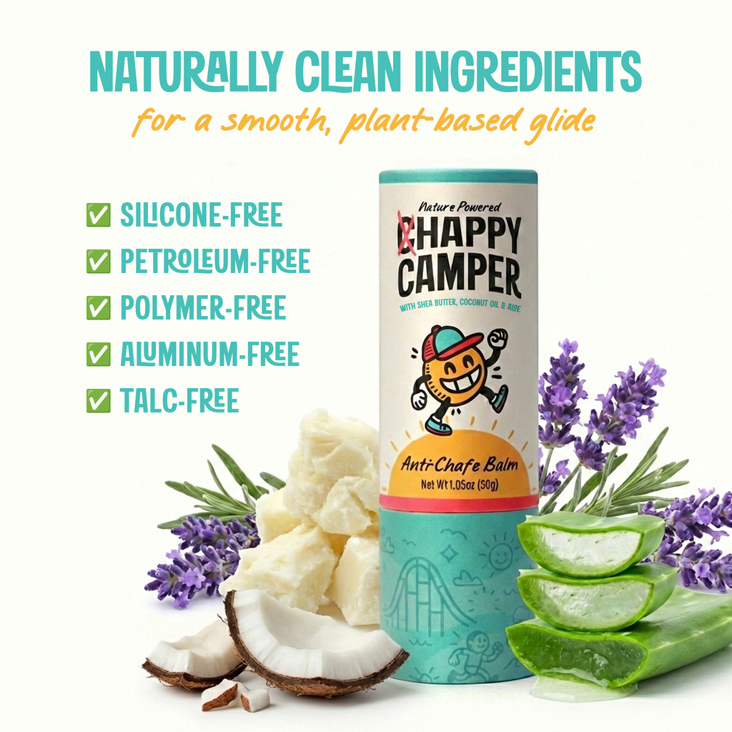 Chappy Camper anti-chafe balm made with silicone-free, plant-derived ingredients for a smooth glide.