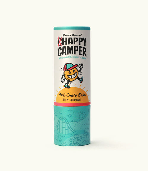 Chappy Camper silicone-free anti-chafe balm stick designed for long walking days, travel, and active use.